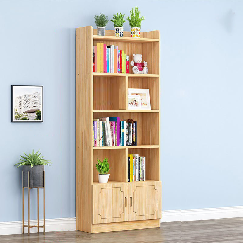 Modern Floor Vertical Bookshelf Brown Closed Back Wooden Shelf Bookcase for Bedroom