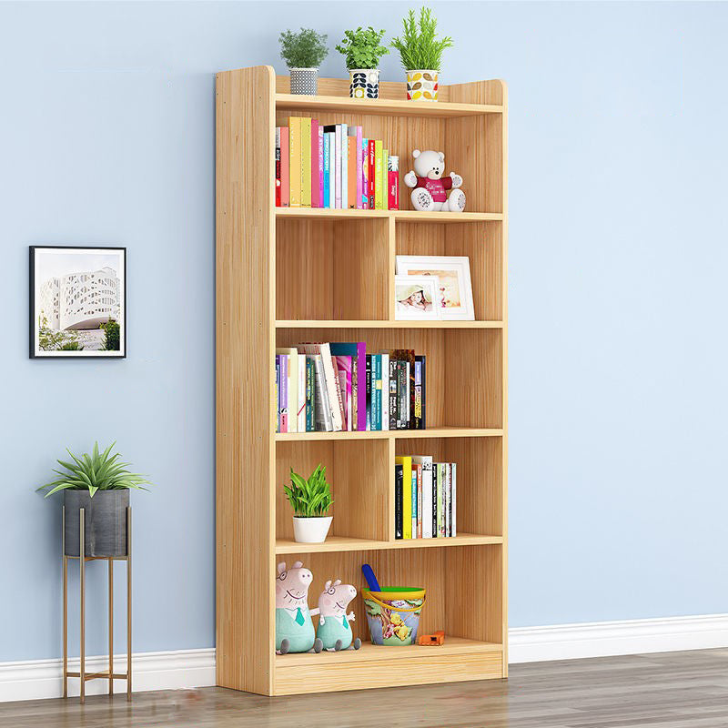 Modern Floor Vertical Bookshelf Brown Closed Back Wooden Shelf Bookcase for Bedroom