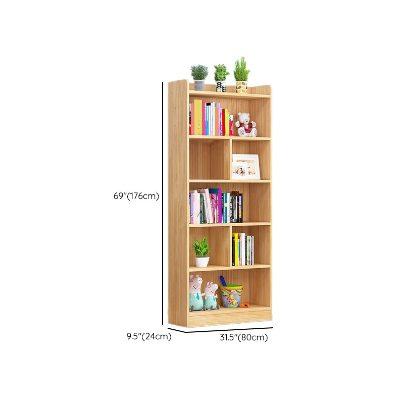 Modern Floor Vertical Bookshelf Brown Closed Back Wooden Shelf Bookcase for Bedroom