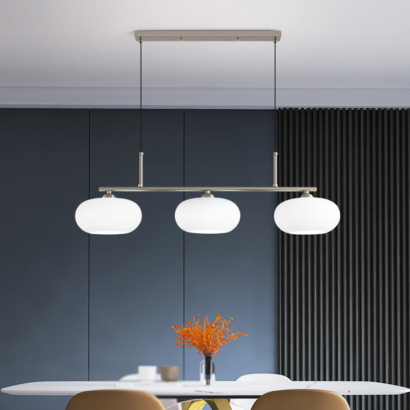 Modern Style Drum Shade Island Pendants 3 Lights Glass Pendant Lights for Dining Room