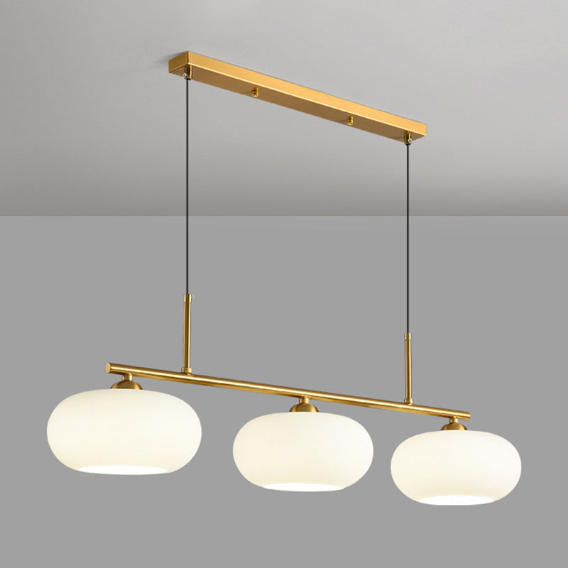 Modern Style Drum Shade Island Pendants 3 Lights Glass Pendant Lights for Dining Room