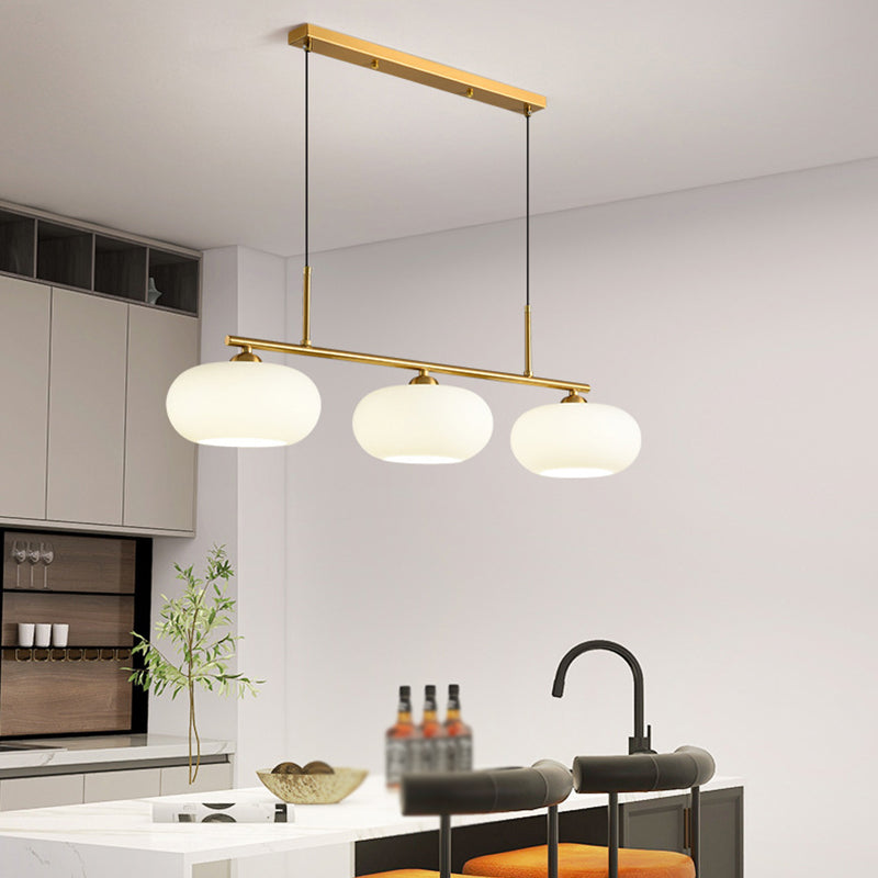 Modern Style Drum Shade Island Pendants 3 Lights Glass Pendant Lights for Dining Room