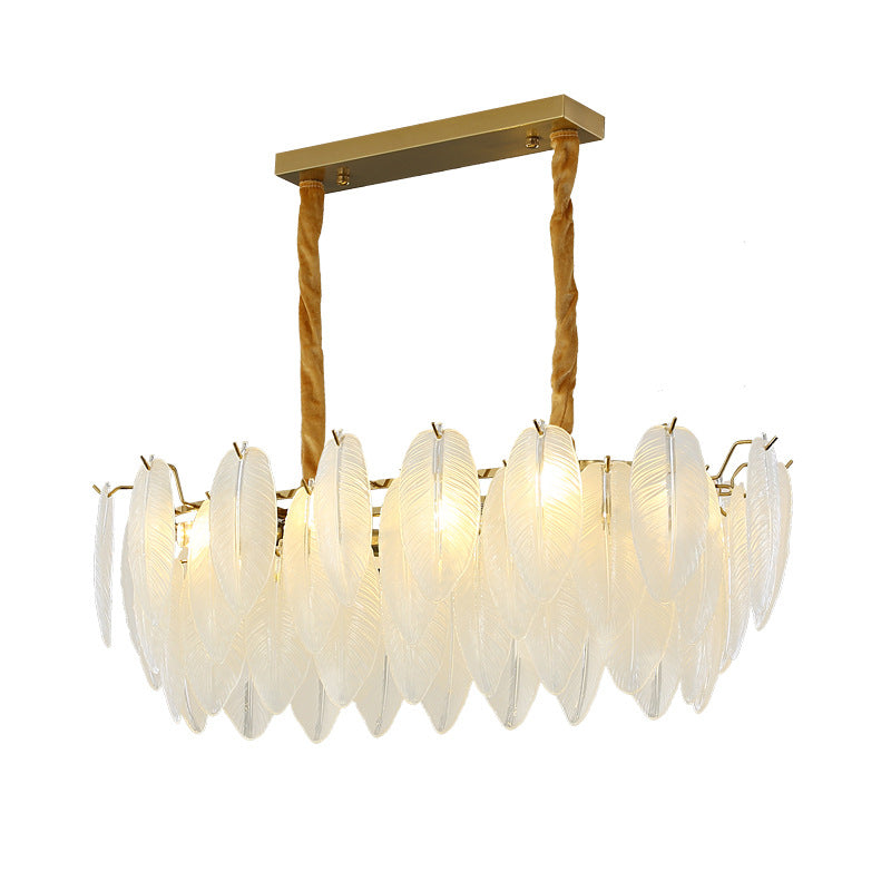 Modern Style Island Light Feather-shaped Glass Hanging Light for Dining Room