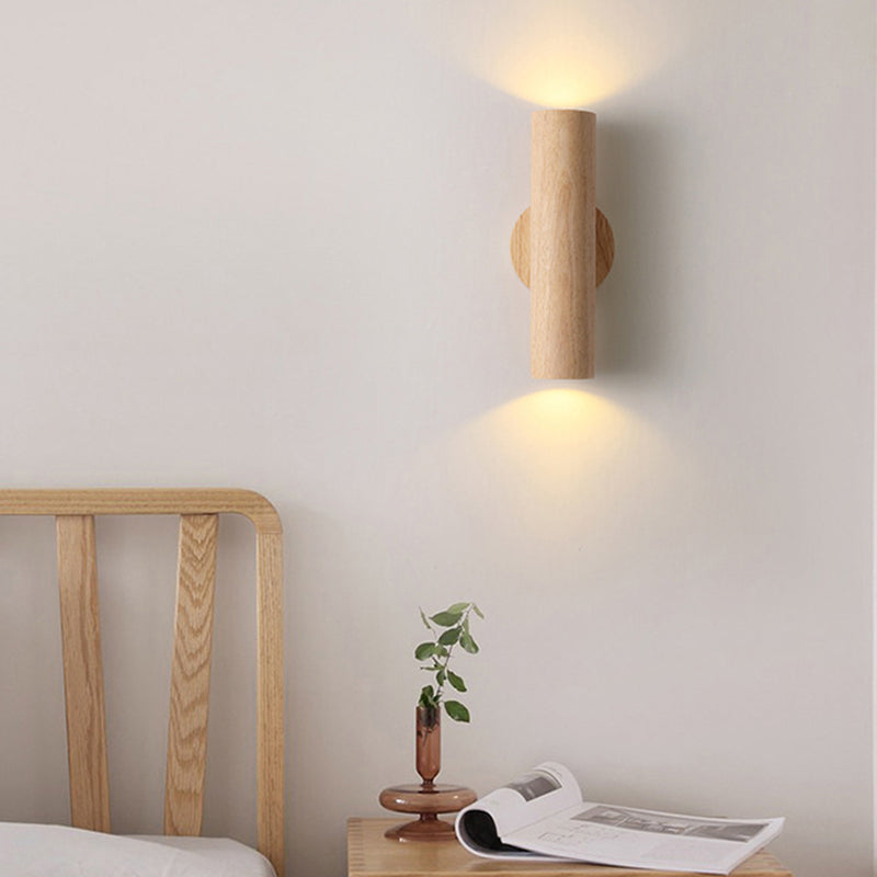 Contemporary Wood Wall Light Cylinder Lighting for Living Room