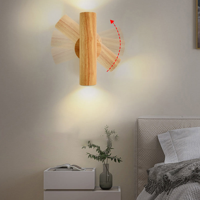 Contemporary Wood Wall Light Cylinder Lighting for Living Room