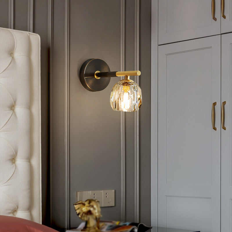 1 / 2 - Light Brass Wall Armed Sconce in Black and Gold Wall Light with Crystal Shade