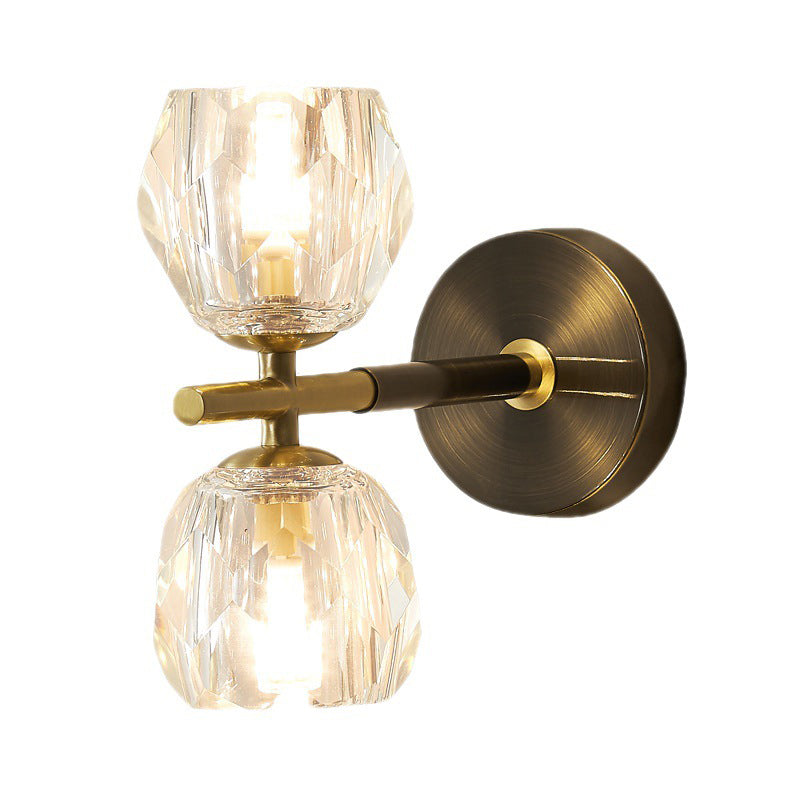 1 / 2 - Light Brass Wall Armed Sconce in Black and Gold Wall Light with Crystal Shade