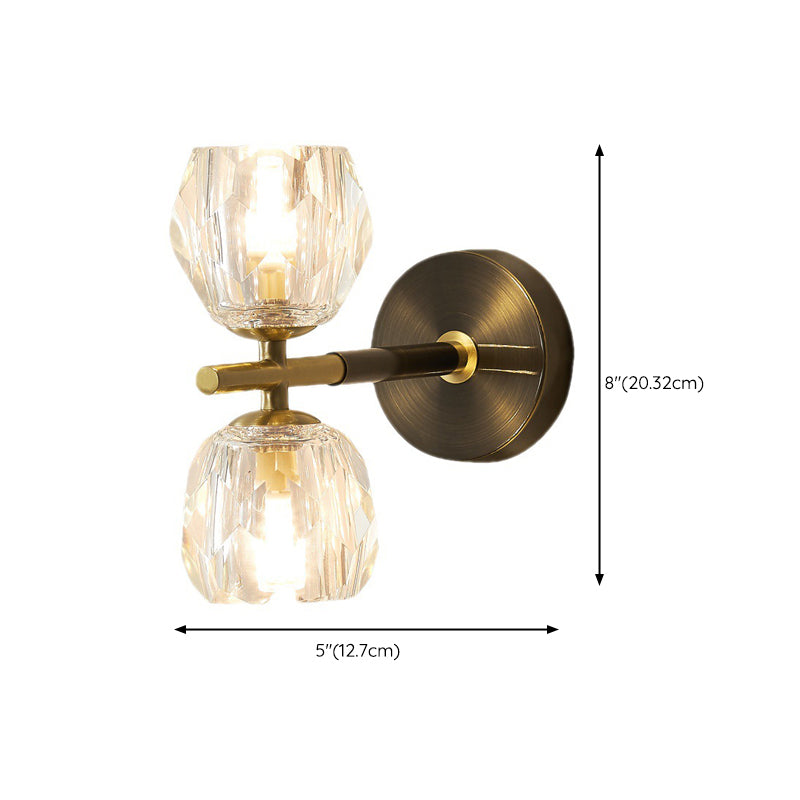 1 / 2 - Light Brass Wall Armed Sconce in Black and Gold Wall Light with Crystal Shade