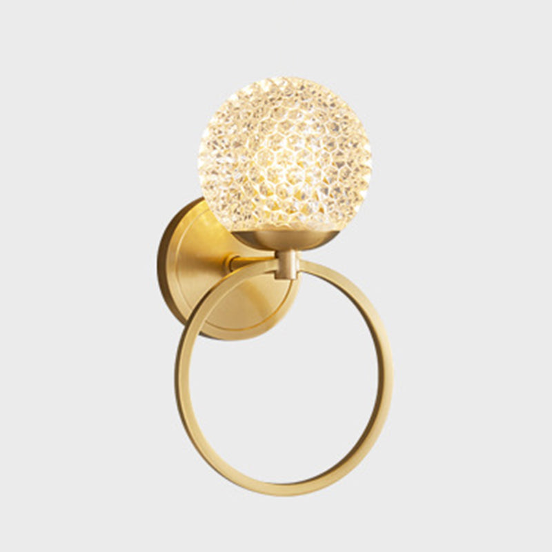 Brass and Crystal 1 - Light Wall Armed Sconce Globe Shade Wall Light in Gold
