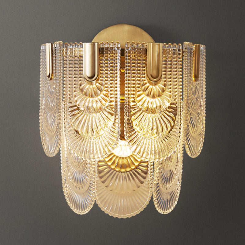 Contemporary 3- Light Wall Mounted Fixture Brass and Glass Wall Sconce
