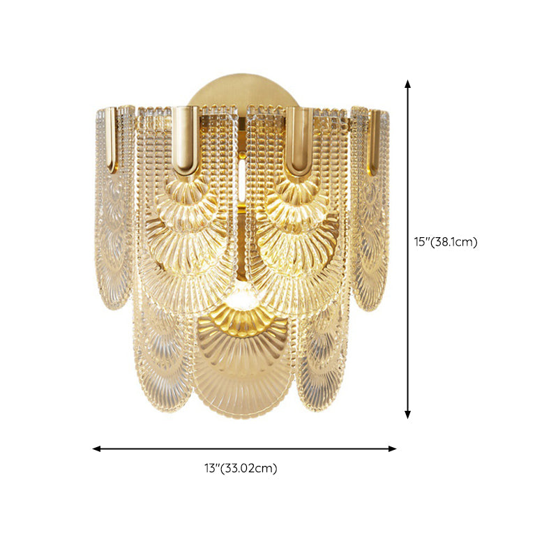 Contemporary 3- Light Wall Mounted Fixture Brass and Glass Wall Sconce