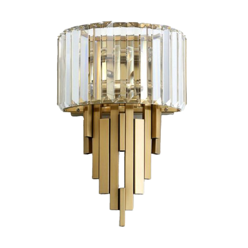 2 Light Metal and Crystal Wall Sconce Brass and Clear Wall Mounted Fixture