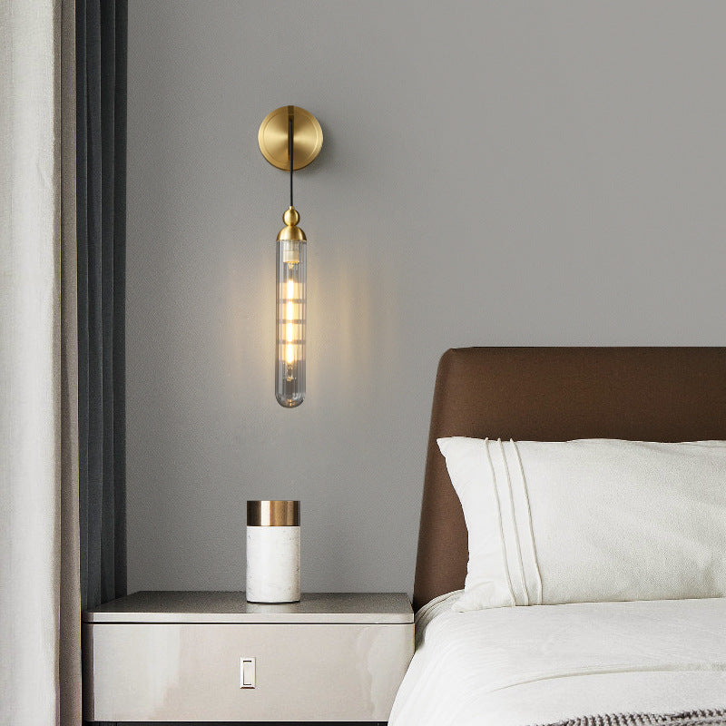 Black / Gold 1 - Light Wall Light Glass Tube Shade Solid Brass Wall Sconce