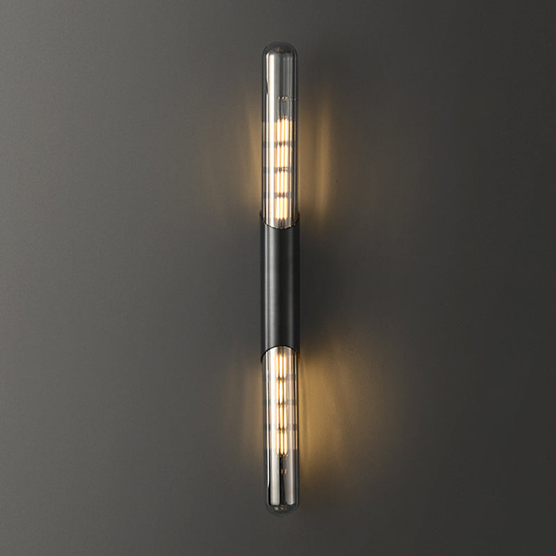 Solid Brass Wall Mounted Sconce in Black / Gold Finish Glass Tube Shade Wall Light
