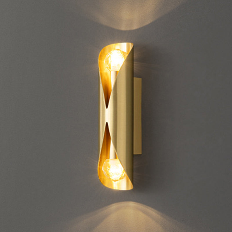 Solid Brass Wall Light Post Modern Tube Shape Wall Mounted Sconce with 2 Lights