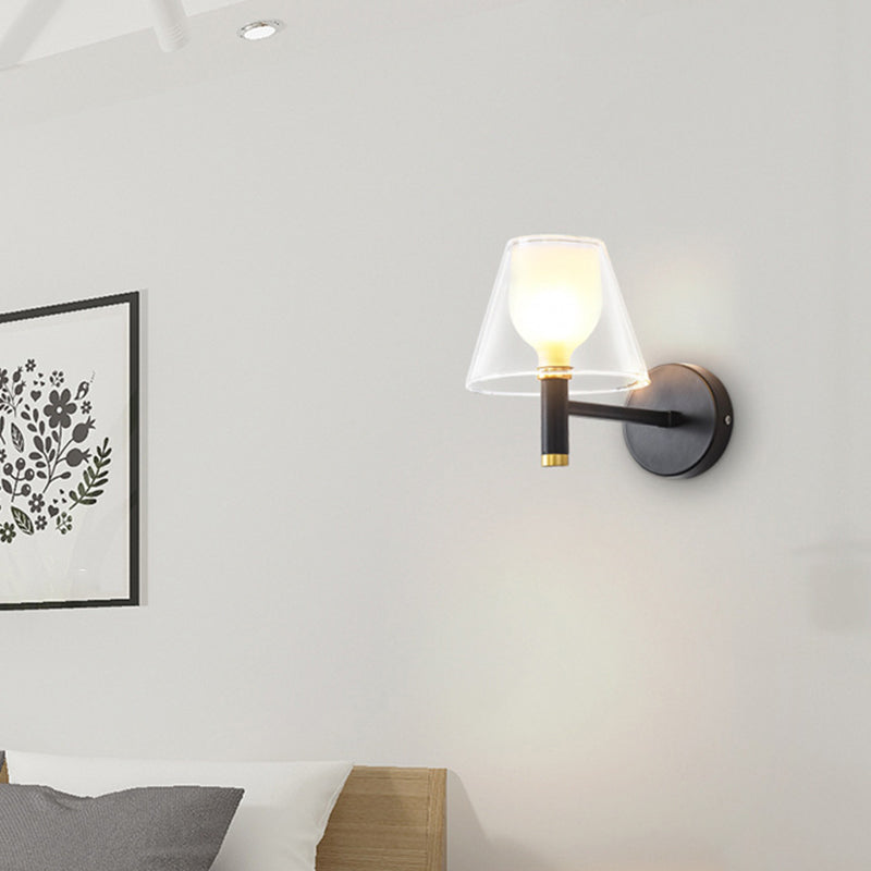 Glass Geometric Wall Light Modern 1-Light Wall Lights in Black