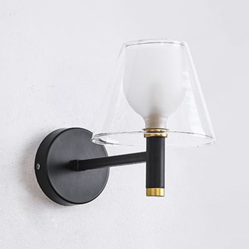 Glass Geometric Wall Light Modern 1-Light Wall Lights in Black