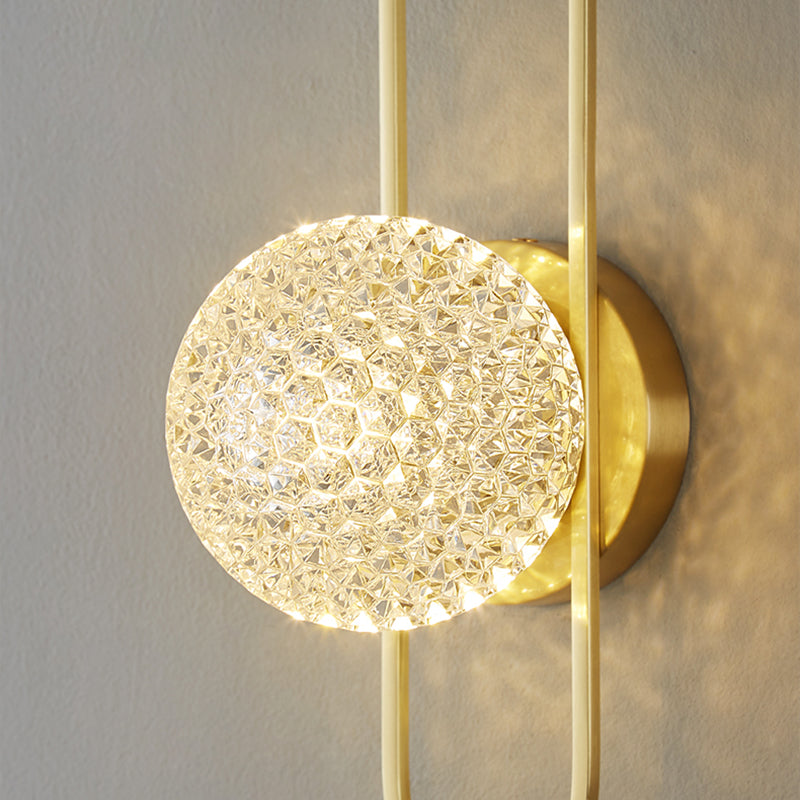 Globe Crystal Shade Wall Light 1 - Light Solid Brass Wall Sconce in Gold and Clear