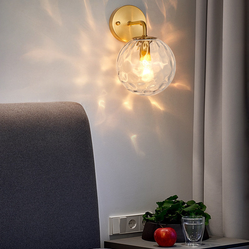 Glass Globe Sconce Light Modern 1-Light Sconce Light Fixture in Gold