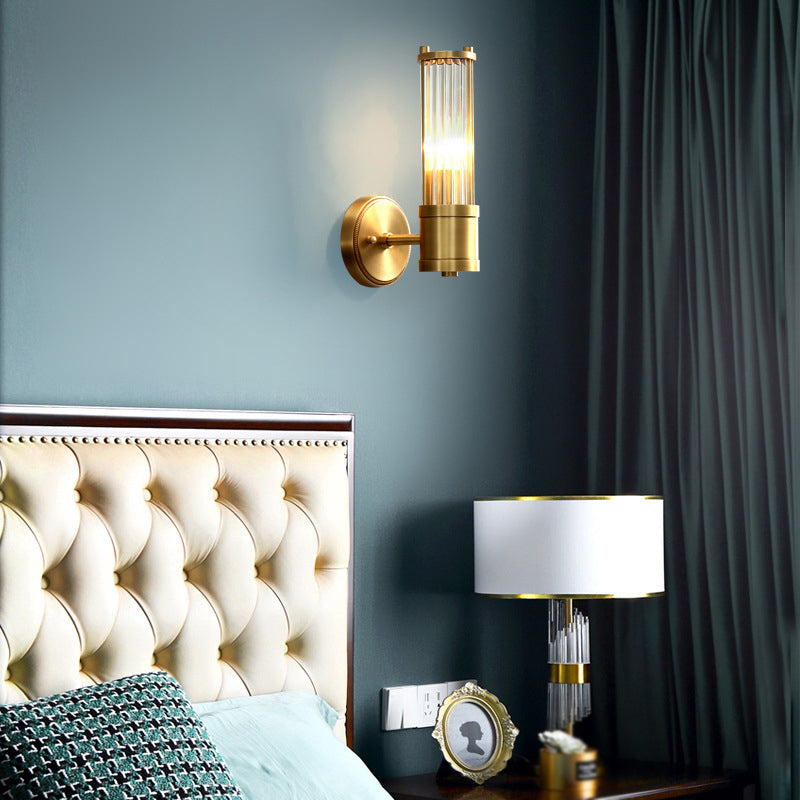 1 / 2 - Light Cylinder Wall Sconce in Gold and Clear Solid Brass and Glass Wall Light