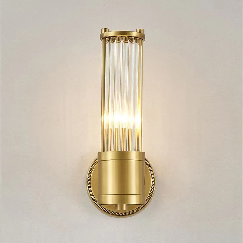 1 / 2 - Light Cylinder Wall Sconce in Gold and Clear Solid Brass and Glass Wall Light