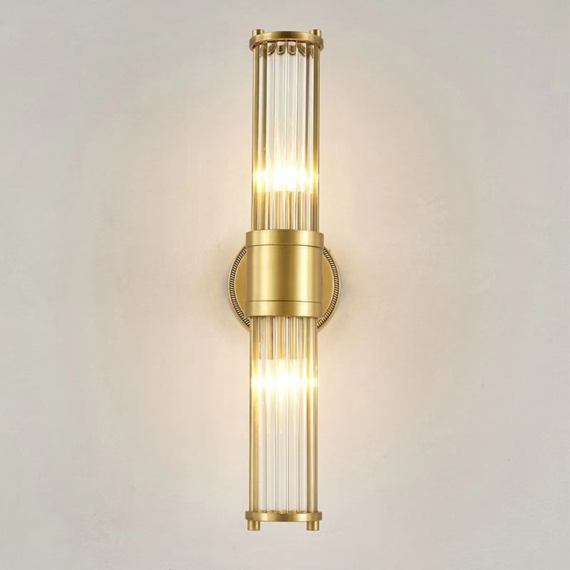 1 / 2 - Light Cylinder Wall Sconce in Gold and Clear Solid Brass and Glass Wall Light