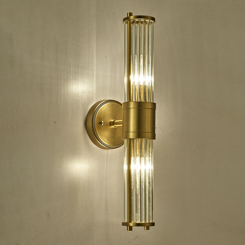 1 / 2 - Light Cylinder Wall Sconce in Gold and Clear Solid Brass and Glass Wall Light