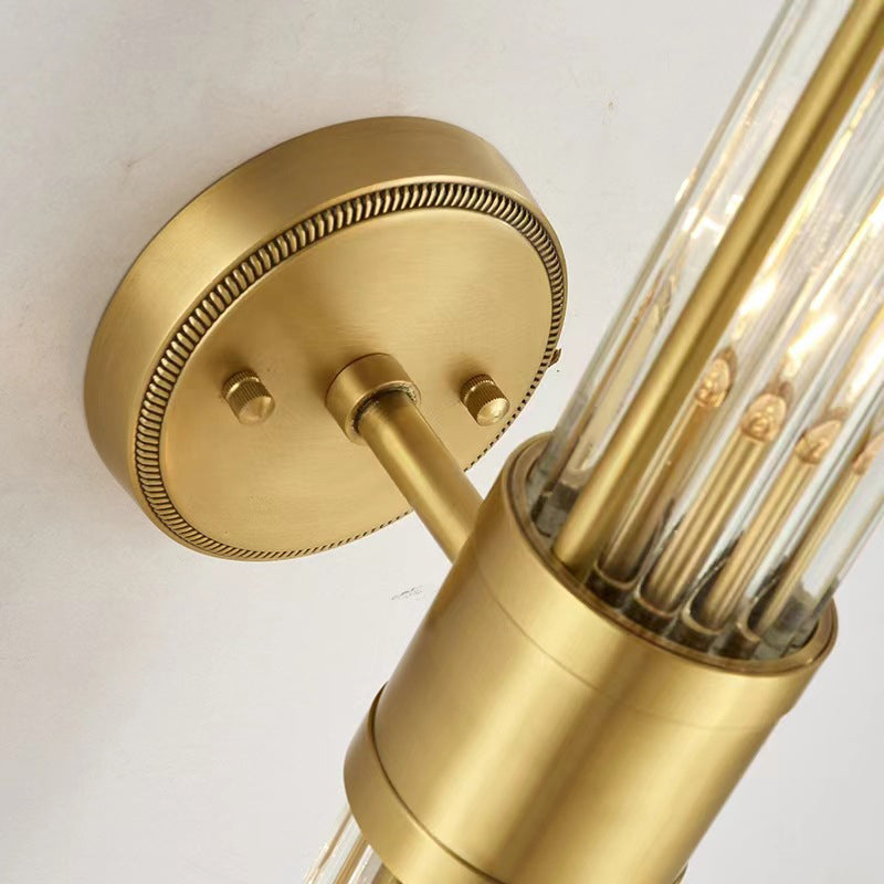 1 / 2 - Light Cylinder Wall Sconce in Gold and Clear Solid Brass and Glass Wall Light