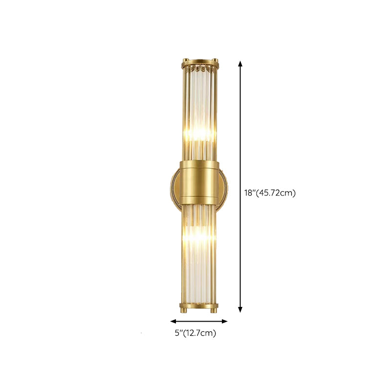 1 / 2 - Light Cylinder Wall Sconce in Gold and Clear Solid Brass and Glass Wall Light