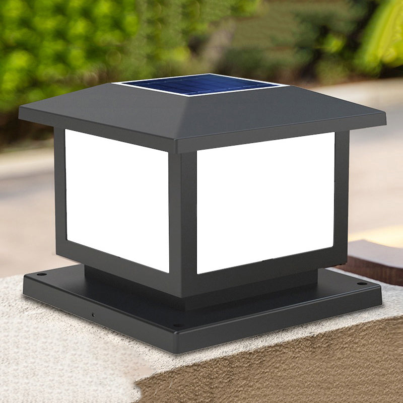 Solar Energy Outdoor Light Modern Waterproof Pillar Lamp with Acrylic Shade for Garden