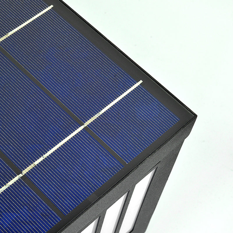 Black Solar Energy Pillar Lamp Modern Metal Square Outdoor Light for Garden