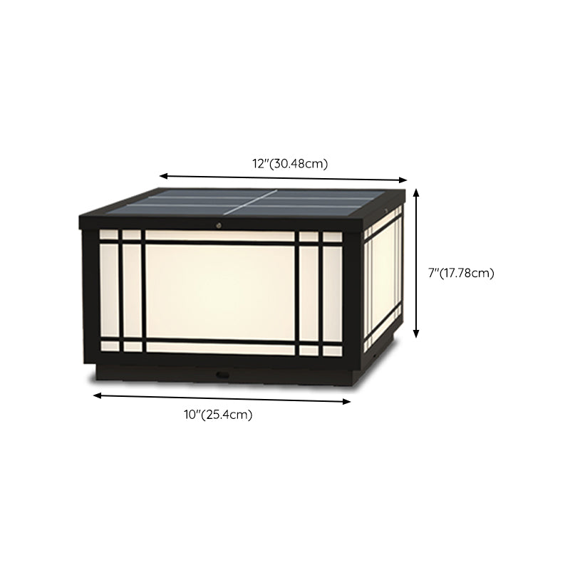 Black Solar Energy Pillar Lamp Modern Metal Square Outdoor Light for Garden
