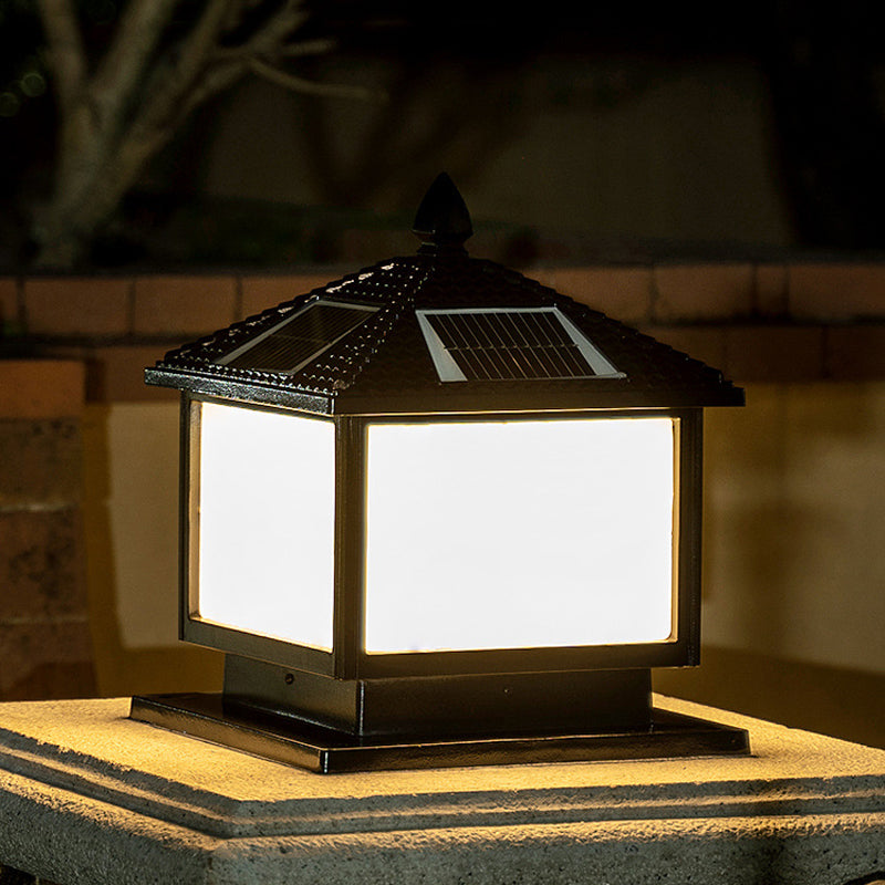 Solar Energy Pillar Lamp Square Outdoor Light with Acrylic Shade for Garden