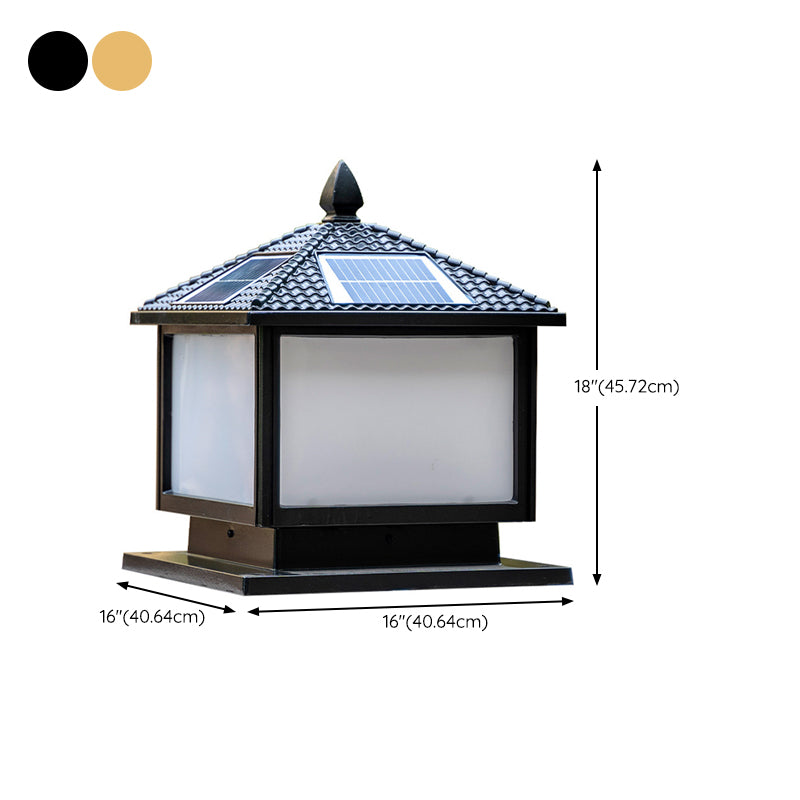 Solar Energy Pillar Lamp Square Outdoor Light with Acrylic Shade for Garden