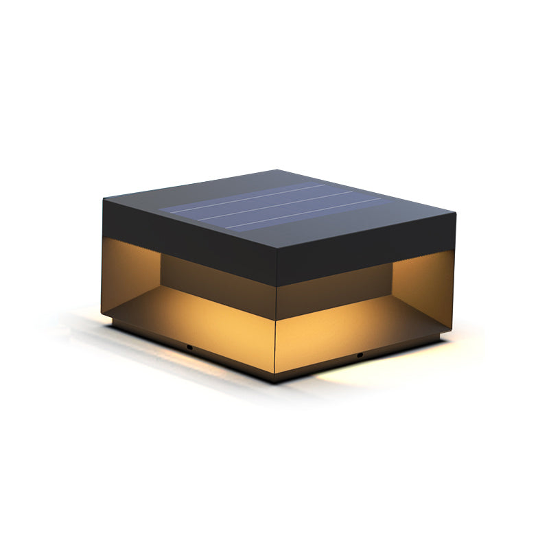 Modern Solar Energy Pillar Lamp Square Black Outdoor Light for Garden