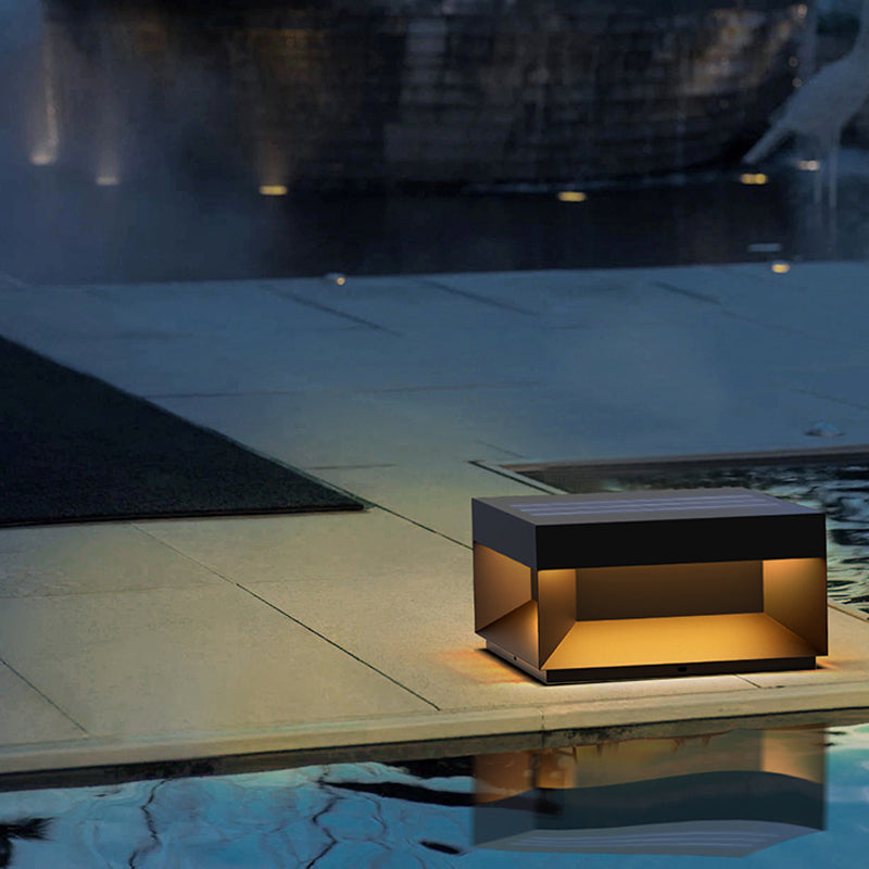 Modern Solar Energy Pillar Lamp Square Black Outdoor Light for Garden