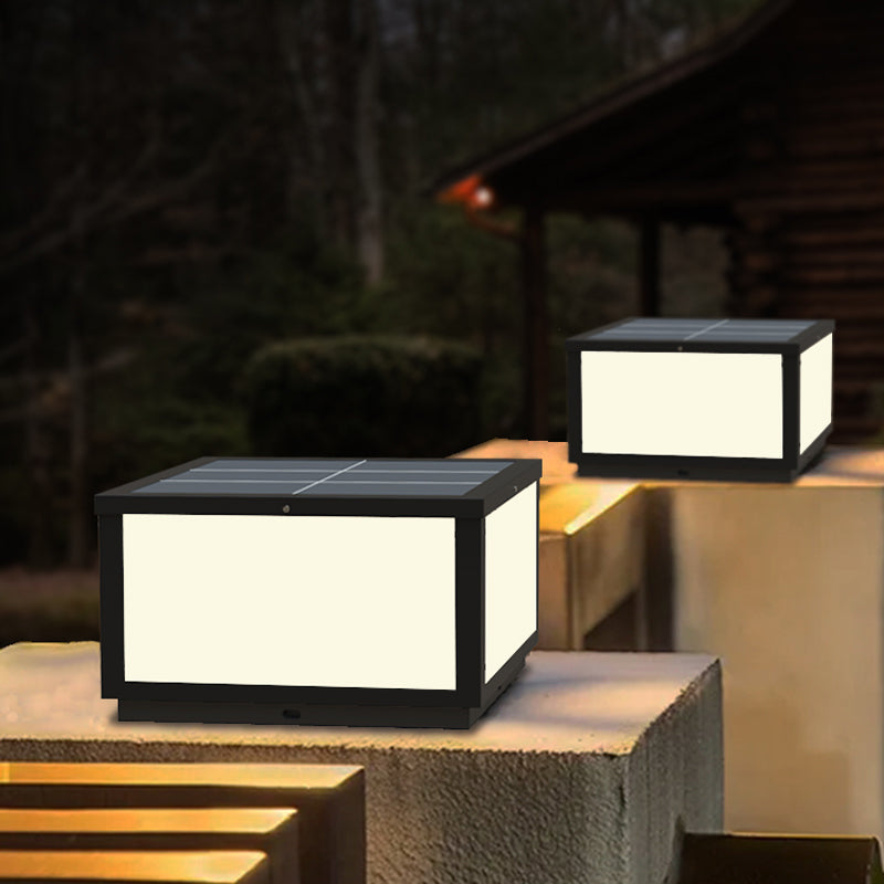 Modern Solar Energy Pillar Lamp Black Square Outdoor Light for Garden