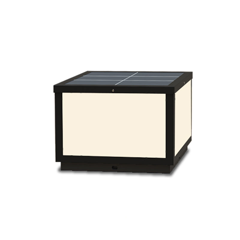 Modern Solar Energy Pillar Lamp Black Square Outdoor Light for Garden