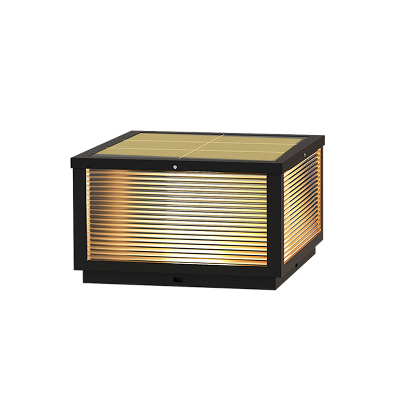 Modern Solar Energy Pillar Lamp Black Square Outdoor Light for Garden