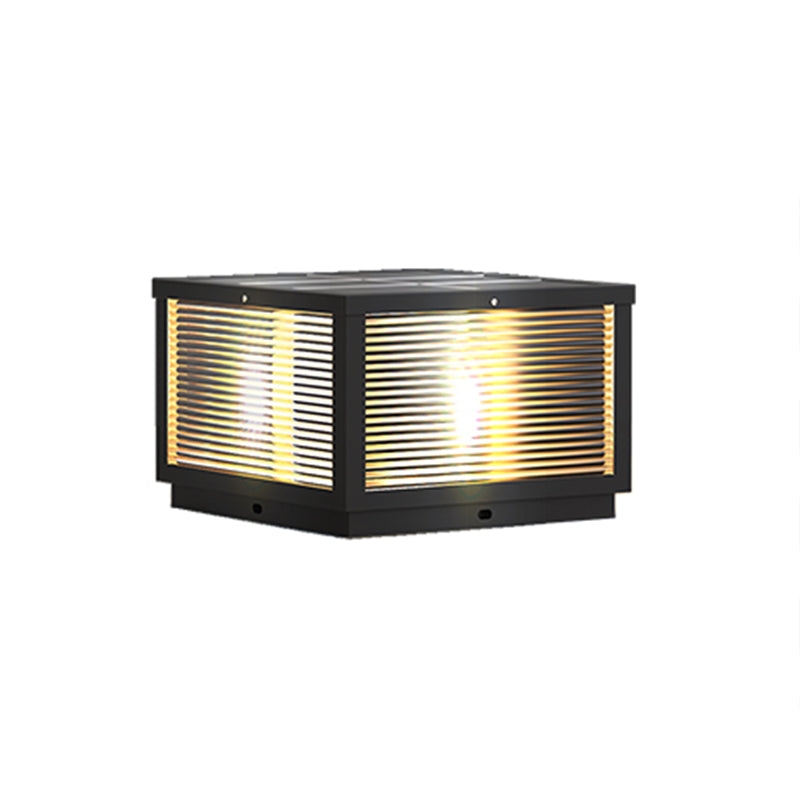 Modern Solar Energy Pillar Lamp Black Square Outdoor Light for Garden