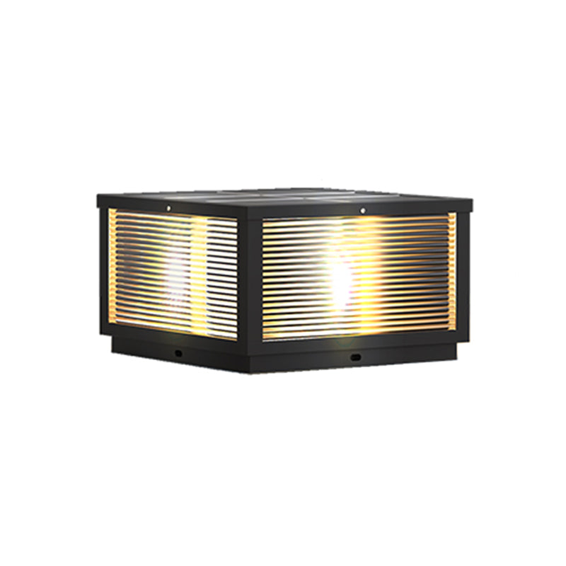 Modern Solar Energy Pillar Lamp Black Square Outdoor Light for Garden