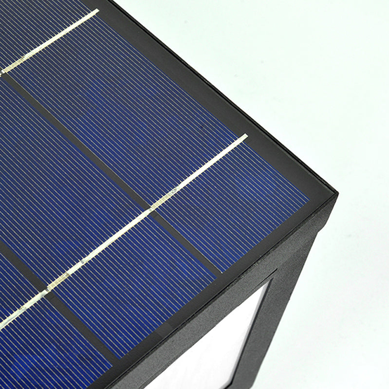 Modern Solar Energy Pillar Lamp Black Square Outdoor Light for Garden