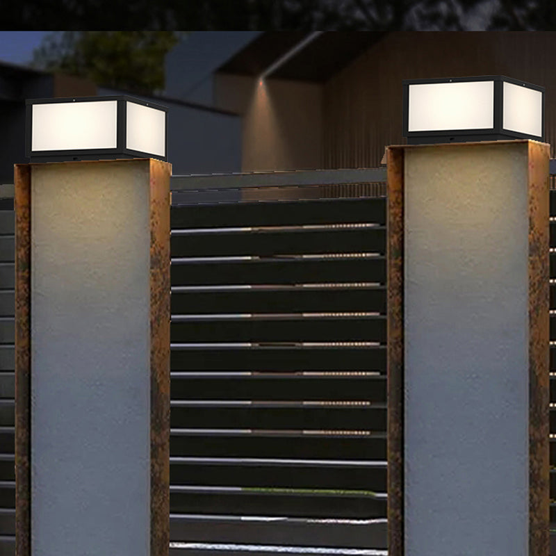 Modern Solar Energy Pillar Lamp Black Square Outdoor Light for Garden