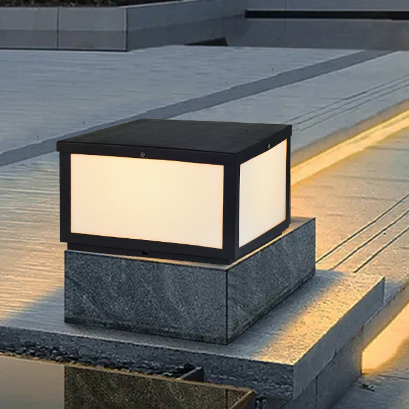 Modern Solar Energy Pillar Lamp Black Square Outdoor Light for Garden