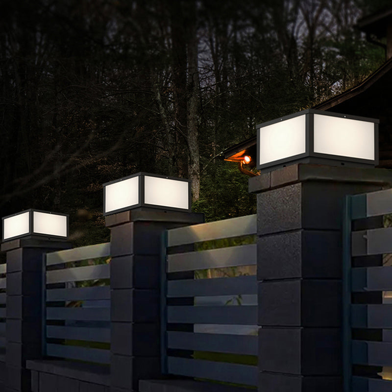 Modern Solar Energy Pillar Lamp Black Square Outdoor Light for Garden