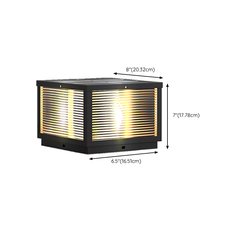 Modern Solar Energy Pillar Lamp Black Square Outdoor Light for Garden