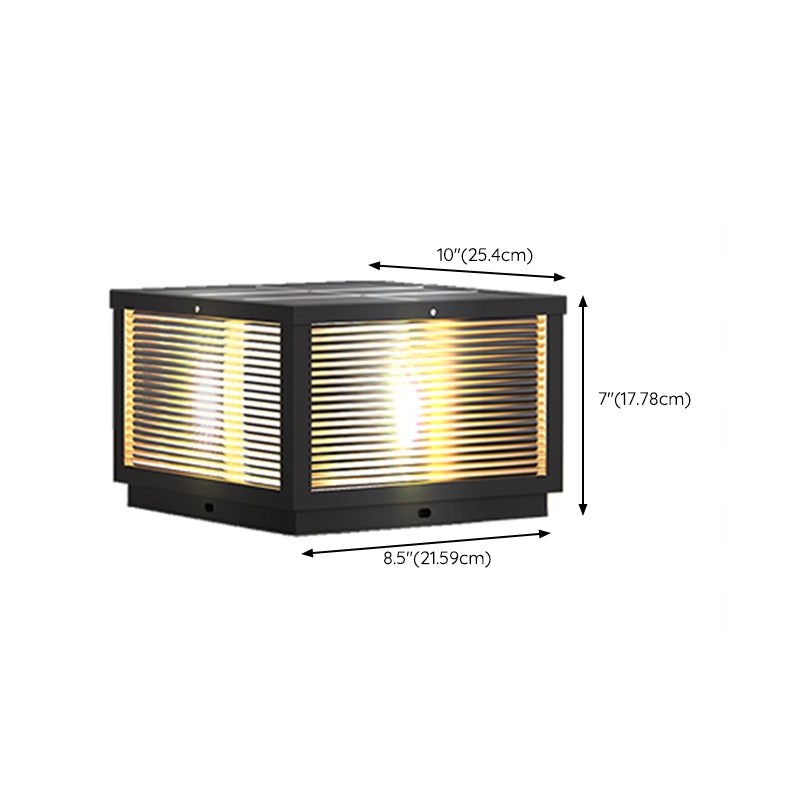 Modern Solar Energy Pillar Lamp Black Square Outdoor Light for Garden