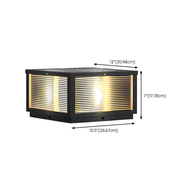 Modern Solar Energy Pillar Lamp Black Square Outdoor Light for Garden