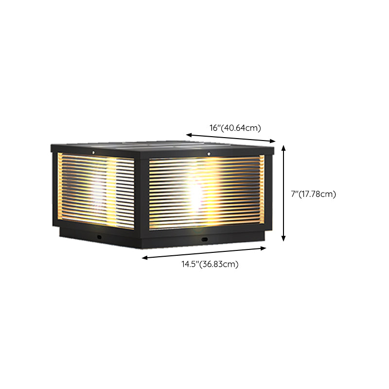 Modern Solar Energy Pillar Lamp Black Square Outdoor Light for Garden