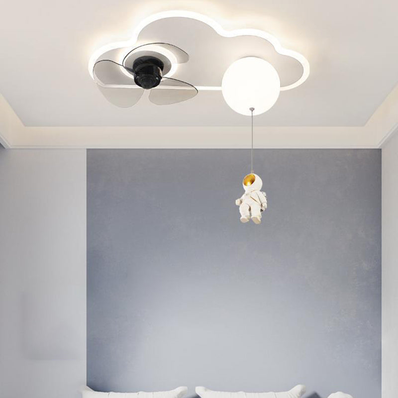 3-Blade LED Children Ceiling Fan Metallic White Globe Fan with Light for Home